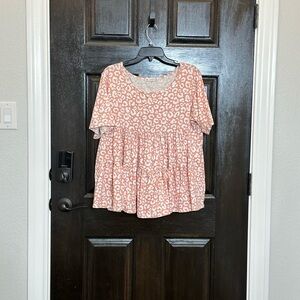 Pink & White Leopard Tiered Top L/XL